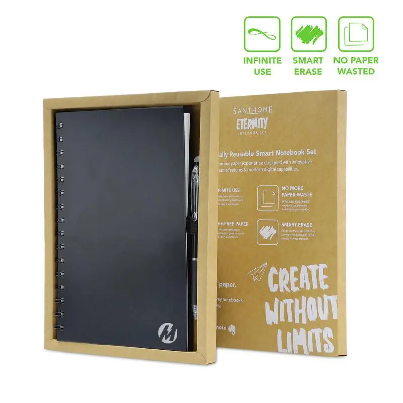 Meralco Santhome® Eternity - The Reusable Notebook & Pen Set - Black